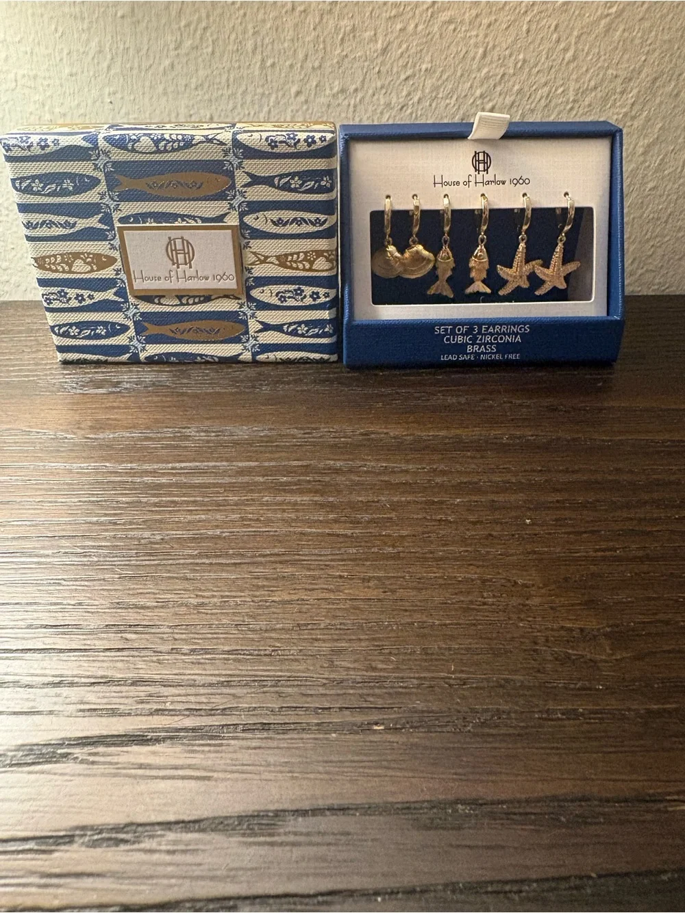 NEW House of Harlow 1960 gold nautical charm earring set.